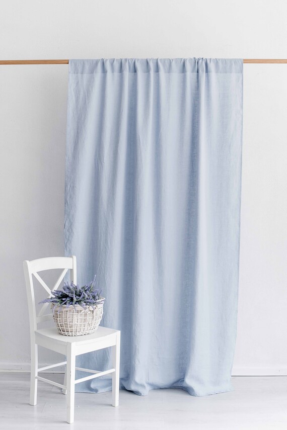 Natural Linen Bluish Grey Color Curtains Rod Pocket Rustic Etsy