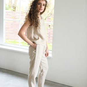 Sample sale / Linen pants RONDA / With elastic waistband / Slightly tapered linen pants / Beige color / Model is wearing S size image 4