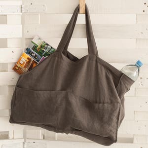 Customizable Linen Bag / Washed linen shopping bag / Large linen tote bag / Handbags / Market bag / Linen bag with pockets / Beach bag