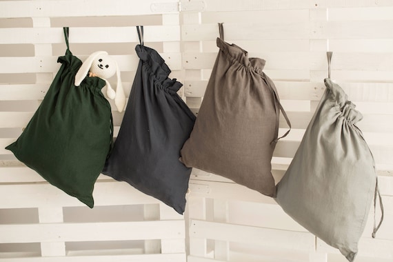 Linen Drawstring Bag Big Laundry Bag Washed Linen Bag