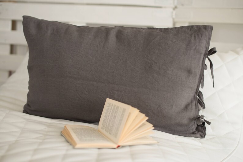 Linen pillowcase with ties / Softened linen / Queen King Etsy