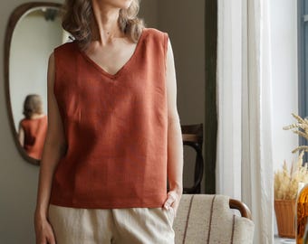 Linen blouse FIRENZE / Basic linen blouse / Simple linen top / Loose linen blouse / Classic linen top / Office style linen wear