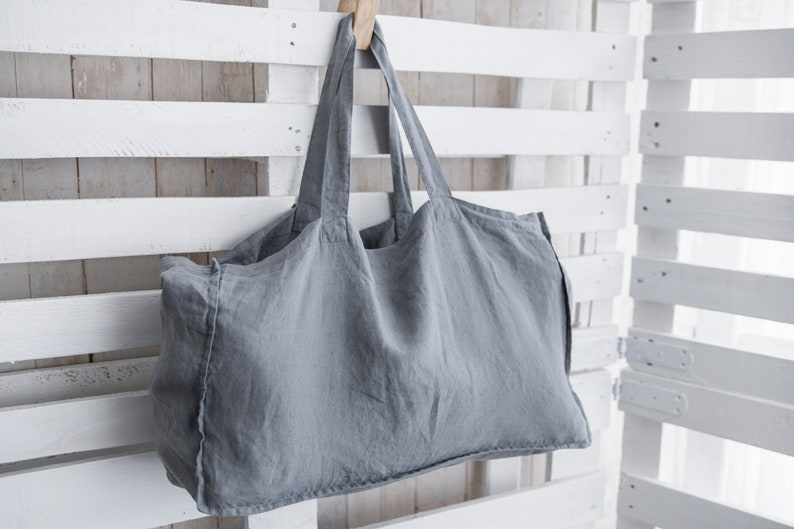 Durable shopping bag / Linen shopping bag / Reusable grocery tote / Linen bag with inside pocket / Market bag / READY TO SHIP in 1 3 days image 3