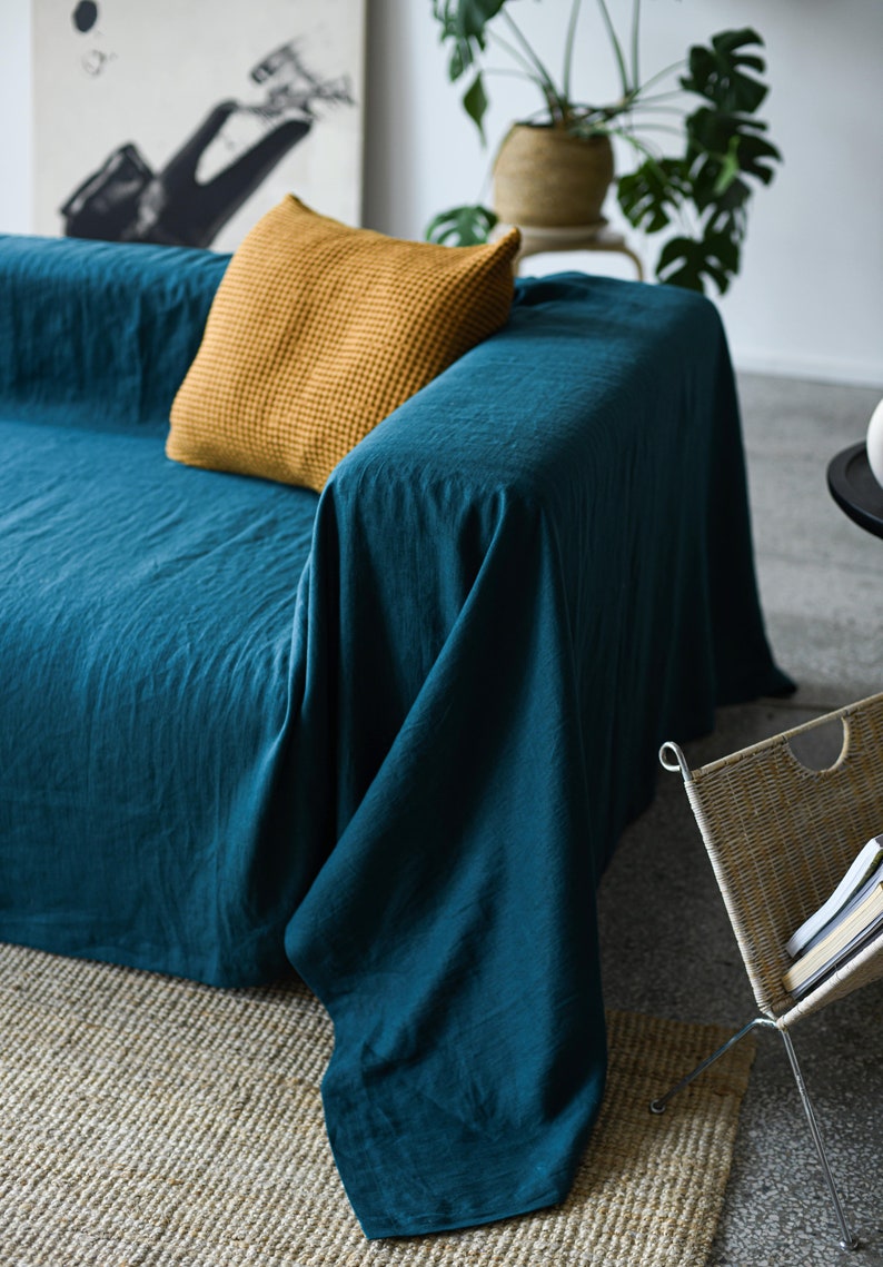 Linen couch slipcover / Oeko-Tex certified European linen / Sofa cover / Sectional couch cover / Linen couch throw / Sofa coverlet image 3
