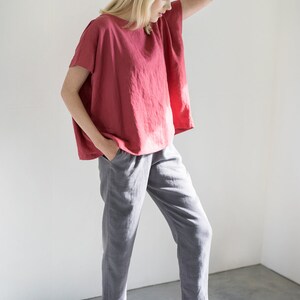 Tapered washed linen pants RONDA / Linen trousers / Classic linen pants / Washed linen pants / Loose pants image 5