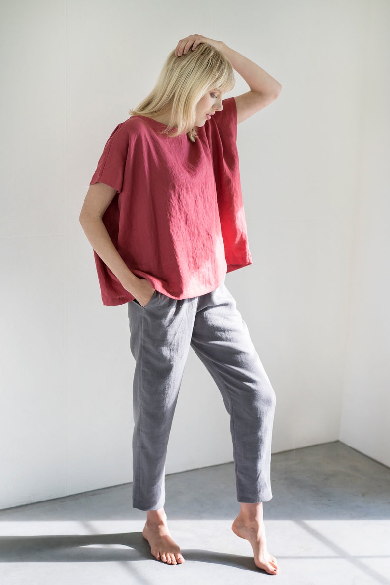 Tapered washed linen pants RONDA / Linen trousers / Classic linen pants / Washed linen pants / Loose pants image 5