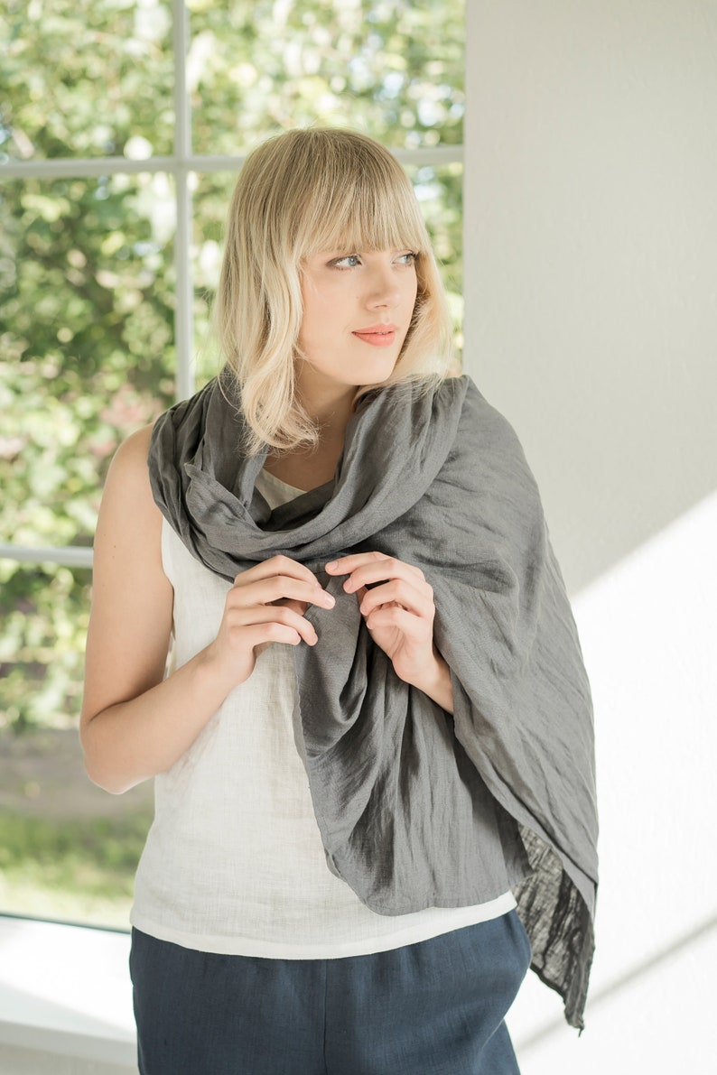 Long Scarf / Natural Linen Scarf / Women Scarf / Man Scarf / 100% Linen Scarve / Gifts Idea / Pure Linen image 4