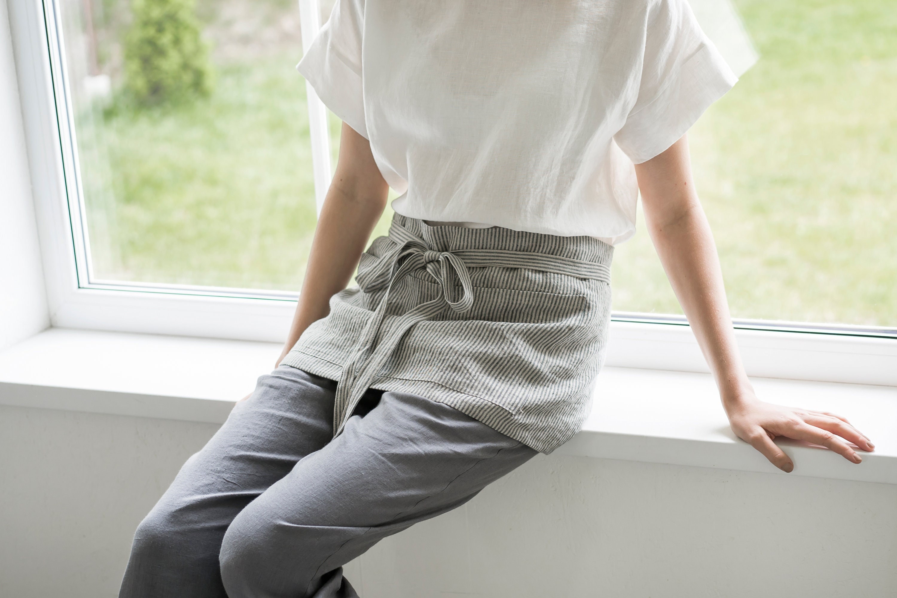 Demi-Tablier Simple avec Poches Melissa/Demi-Tablier Lacets Tablier en Lin de Cuisine Pour Serveur C