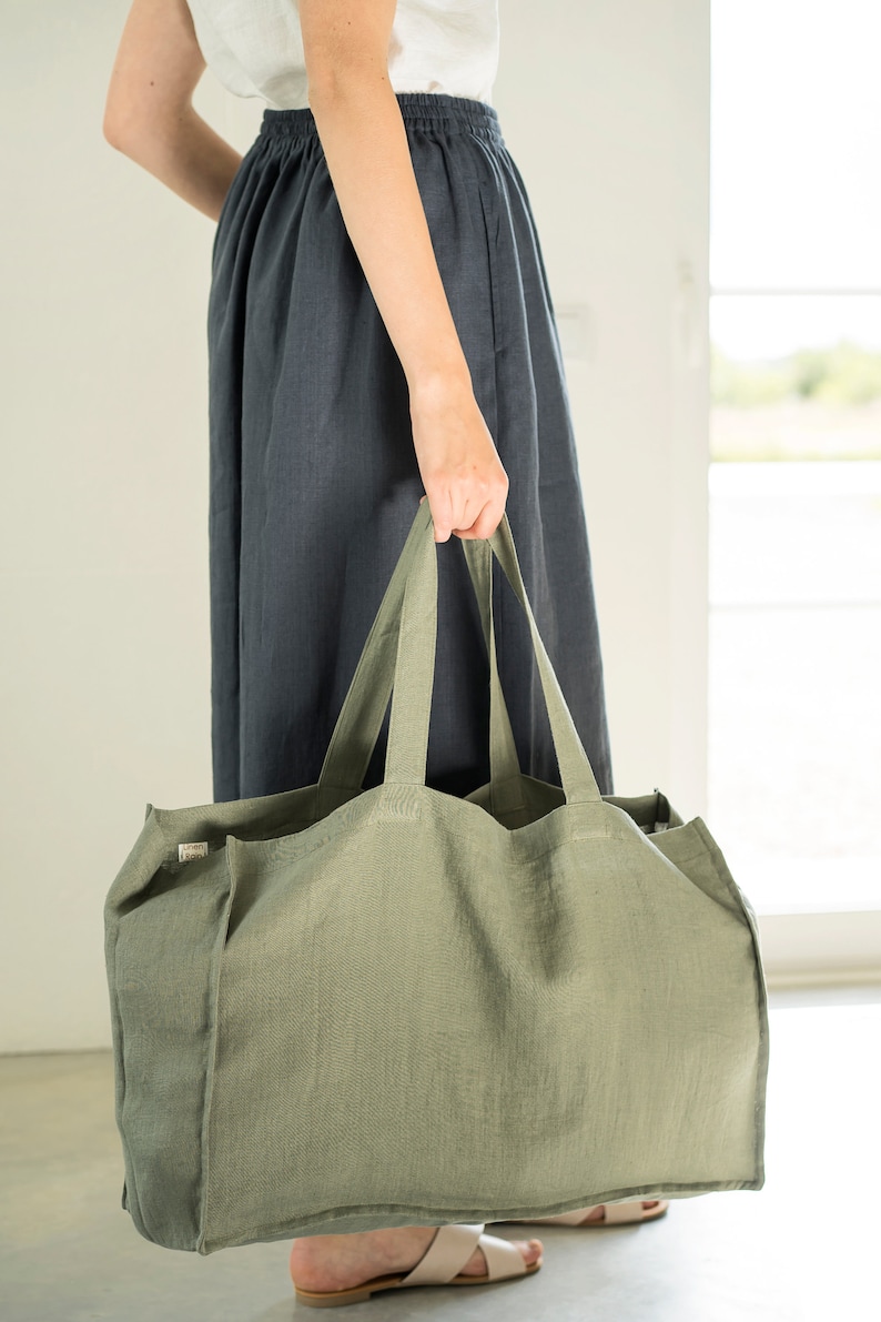 Beach bag / Large natural linen shopping bag / Handbags / Tote Bag / Market bag / Linen Bags / Bag with pocket inside / Mother's Day Gift image 2