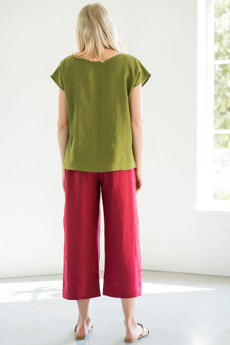 Linen culottes REIMS / Soft linen pants / Washed linen pants / With elastic waistband / Linen trousers / Wide linen pants image 2