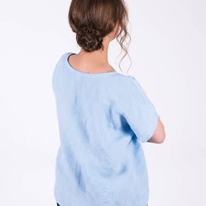 Linen Blouse / Blue Linen Women Shirt / Short Sleeve Top / Linen Clothes For Woman image 2