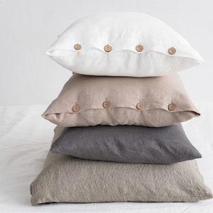 Washed linen pillow cases / Decorative cushion cover / Linen bedding / Linen pillow case with coconut buttons / Linen pillow cases image 3