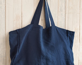 LARGE natural linen tote bag / Linen shopping bag / Large tote bag / Market bag / Beach bag / Linen bag / Bag with pocket inside / Eco bag