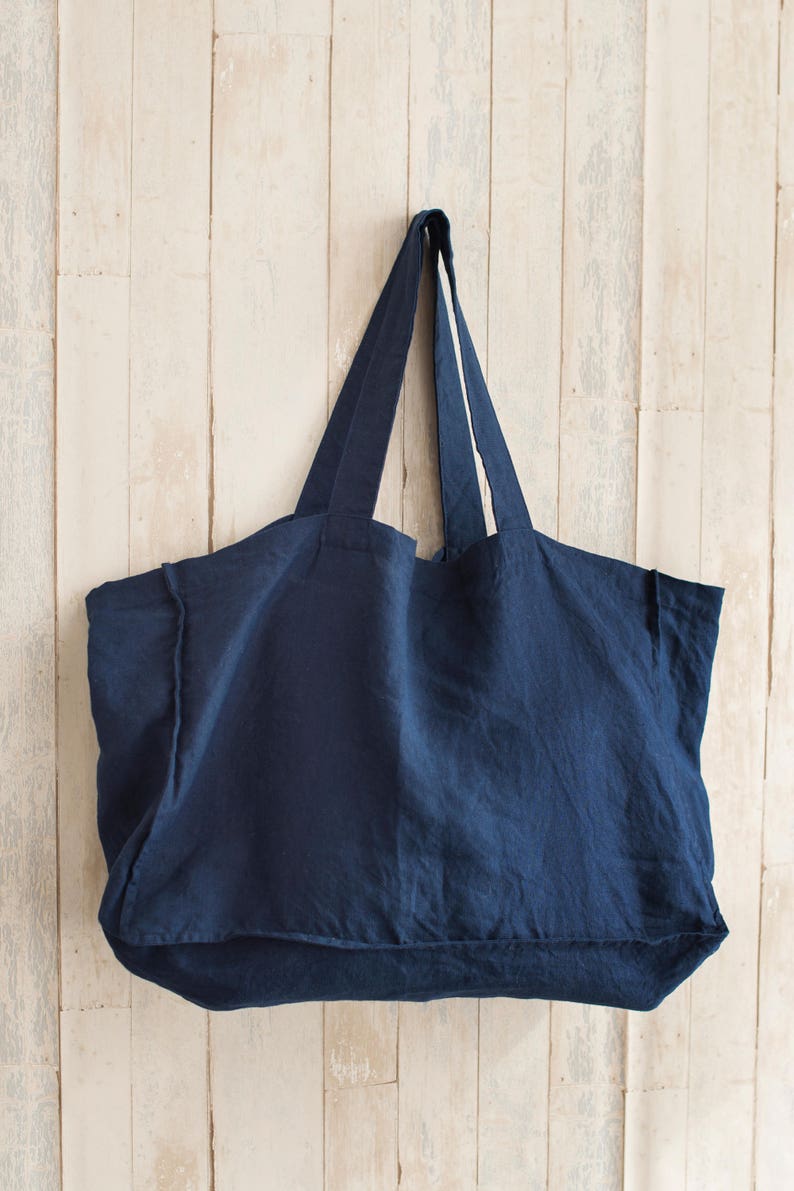 LARGE natural linen tote bag / Linen shopping bag / Large tote bag / Market bag / Beach bag / Linen bag / Bag with pocket inside / Eco bag image 1