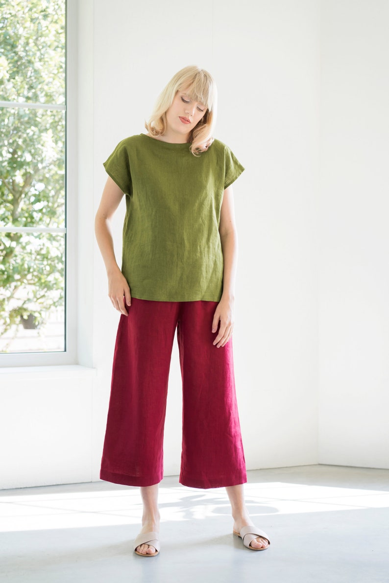 Linen culottes REIMS / Soft linen pants / Washed linen pants / With elastic waistband / Linen trousers / Wide linen pants image 1