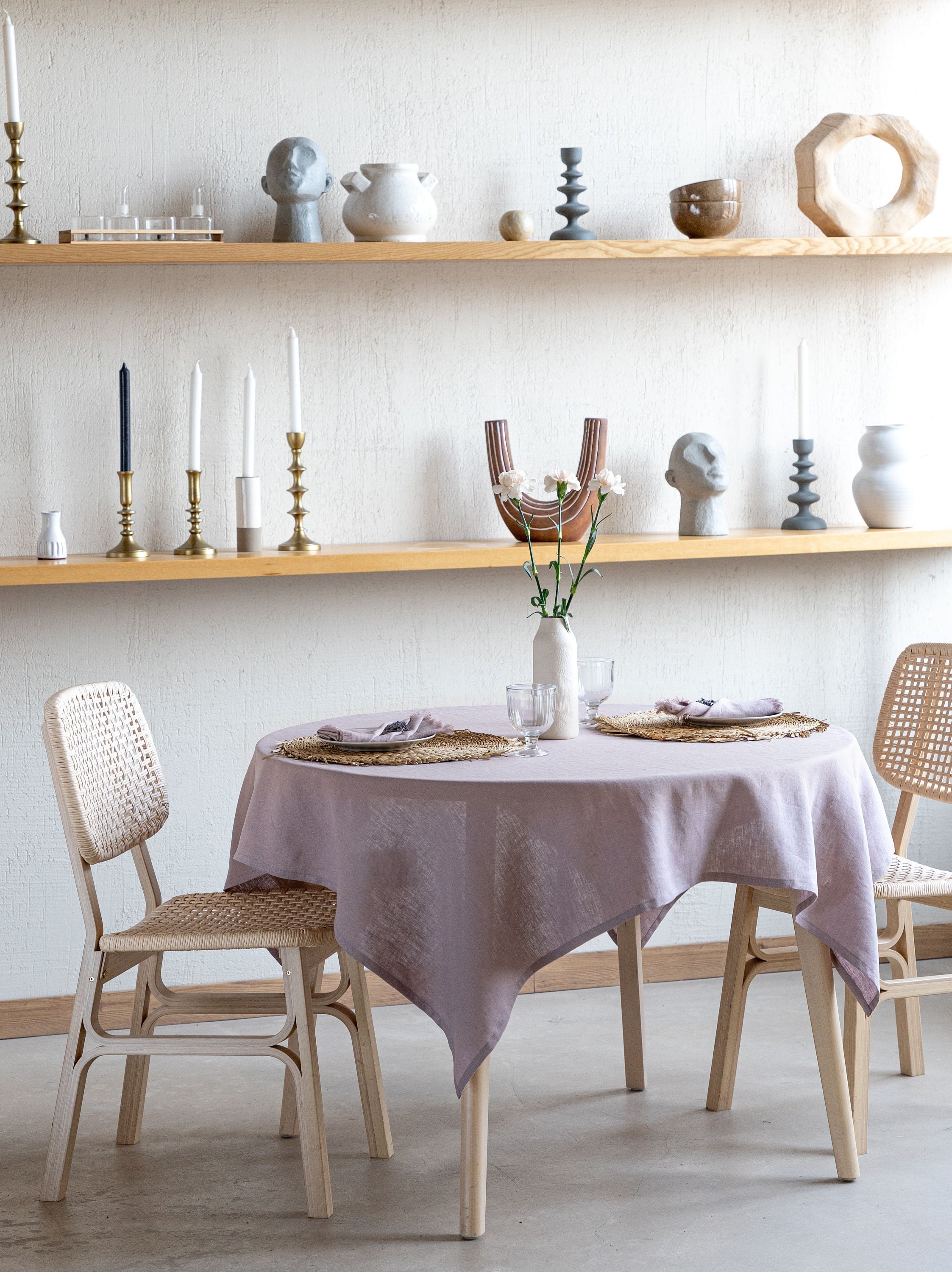 Eckige Tischdecke für eckigen oder runden Tisch / Große Tischdecke aus natursteingewaschenem Leinen / Rustikale Tischdecke im Restaurant