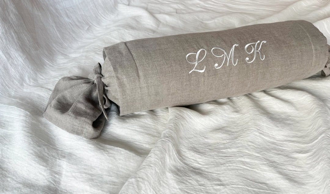 Linen Bolster Pillow Cover With Custom Embroidery / Oekotex Etsy