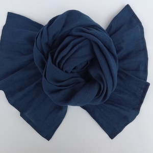 Navy Blue Linen Unisex Scarf / Natural Linen / Handmade Scarf / Fall Winter / Medium Weight Linen Rectangle Scarf