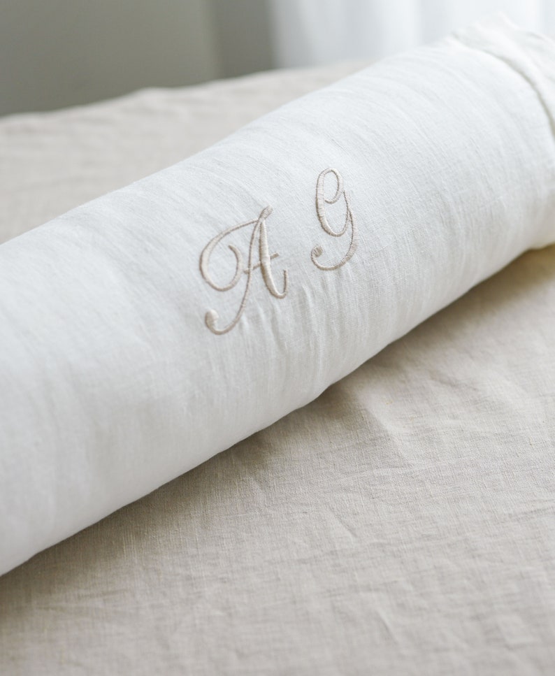 Embroidered Linen Bolster Pillow Cover / Pure Linen Candy Etsy