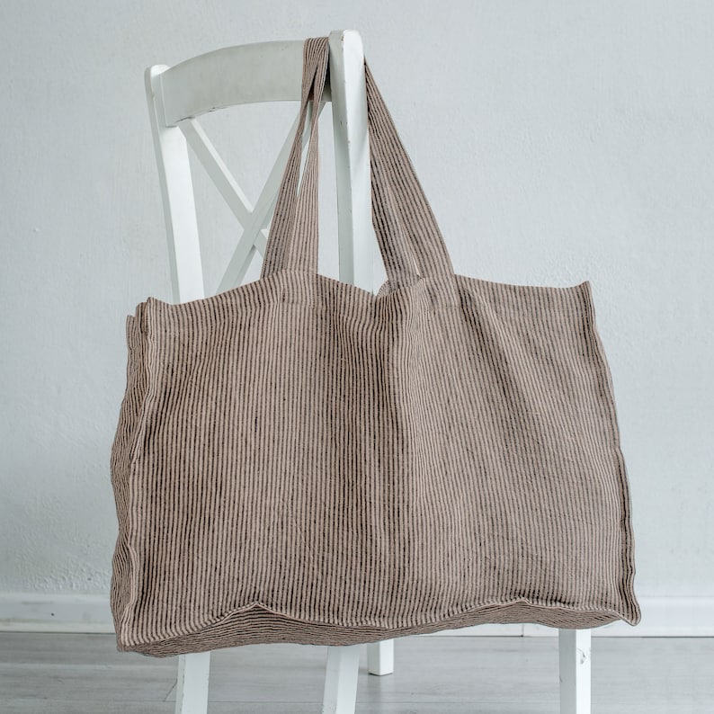 Washed linen tote bag in 19 colors / Bag with pocket inside / Linen shopping bag / Market bag / Beach bag image 1