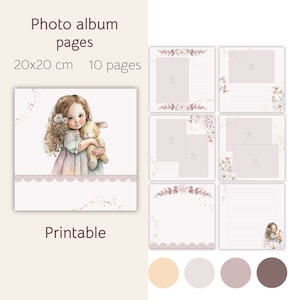Digitales Papierpaket, Albumvorlage zum Ausdrucken, druckbares Fotoalbum, Mädchen mit Hase, neutrale Pastellfarben, Digital Junk Journal Paket