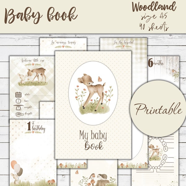 Digital baby memory book, Woodland, Forest, Gender Neutral, Printable