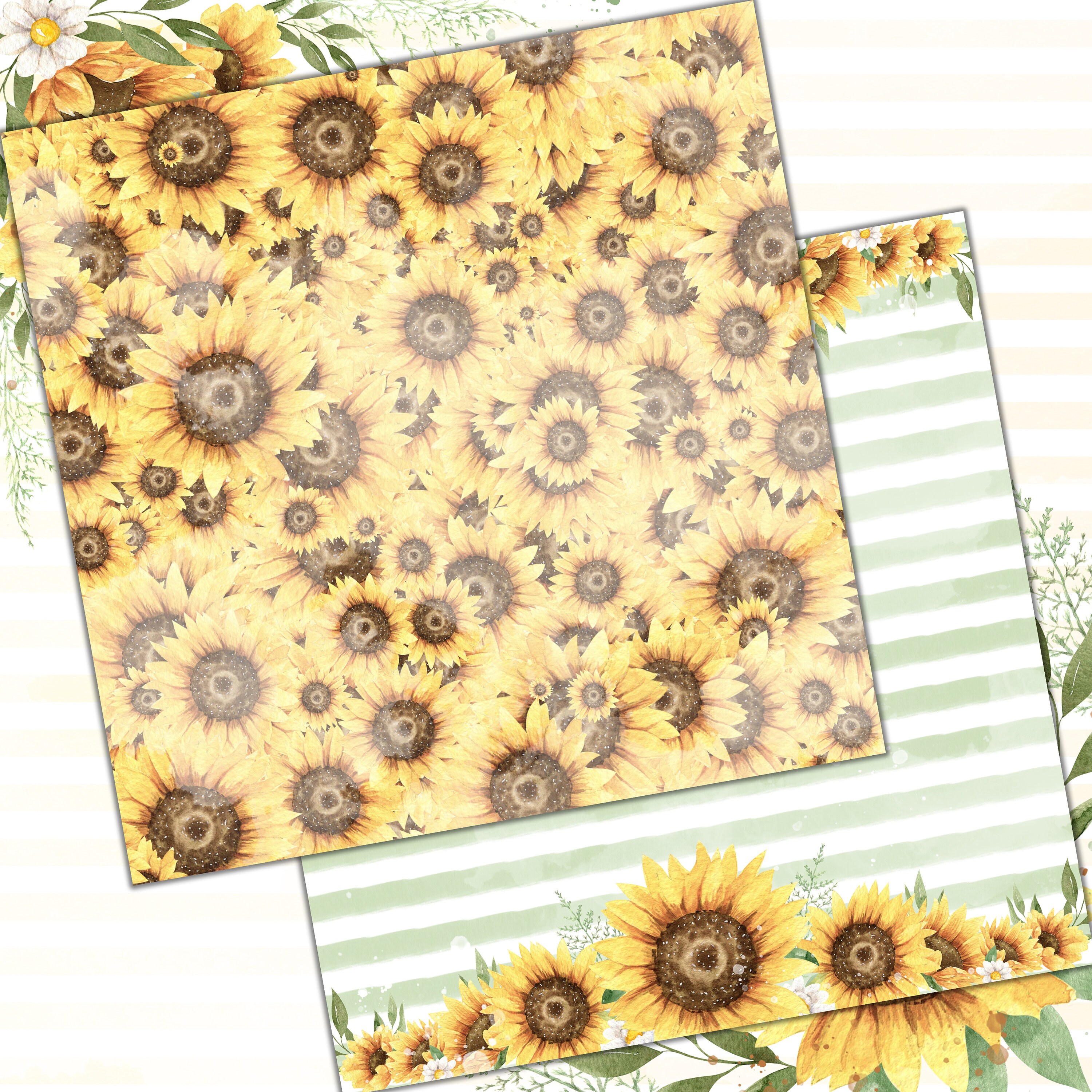 Sunflower Digital Paper Pack, Spring Pattern, Scrapbook Printable Paper ...