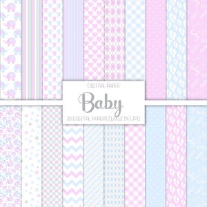 Baby Elephant Digital paper pack, Pink, Instant download, Blue Scrapbook, Gender Neutral Pattern, Junk Journal, Printable Ephemera Kit