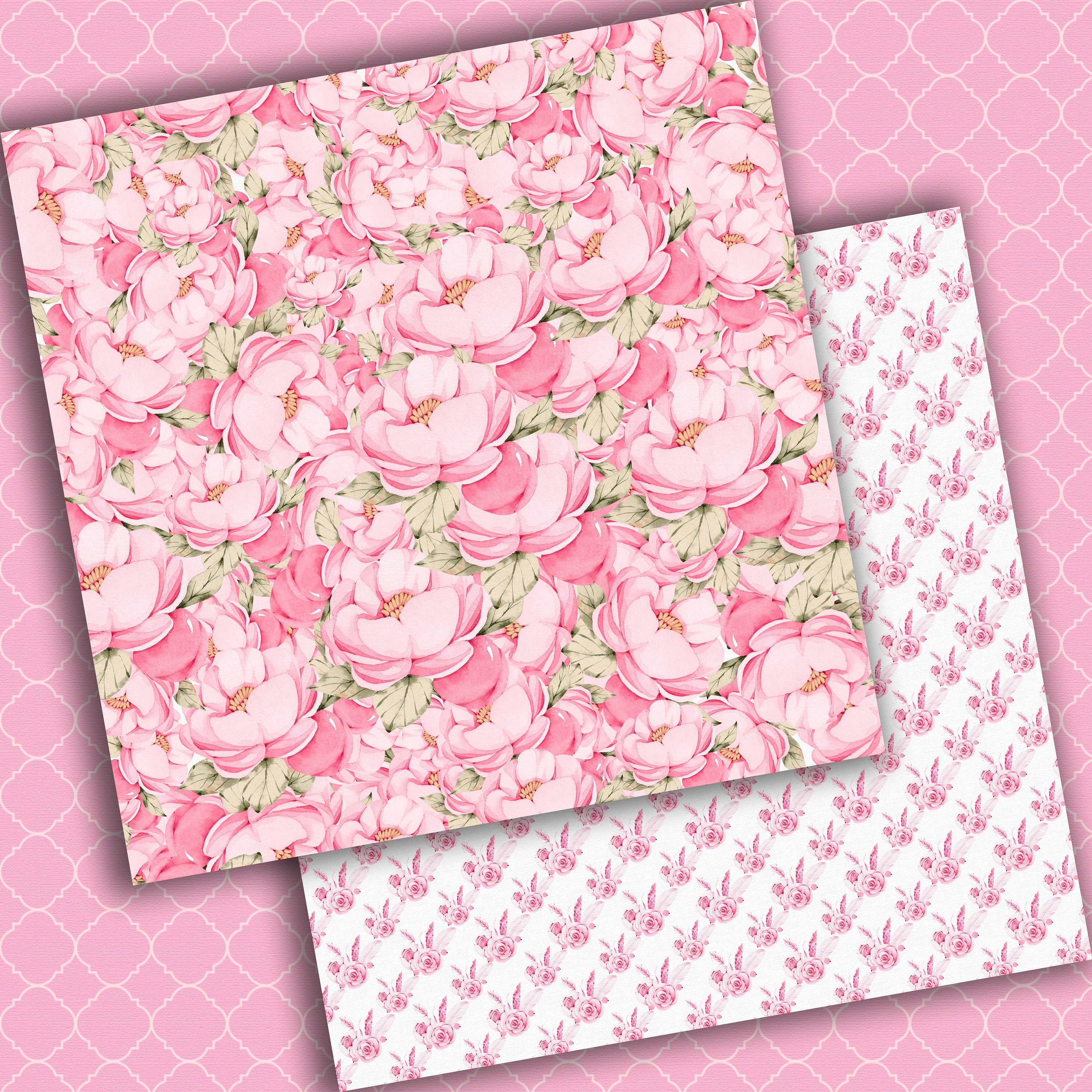 Pastel Pink Digital Paper Pack 12x12, Princess Swan Scrapbook Set ...