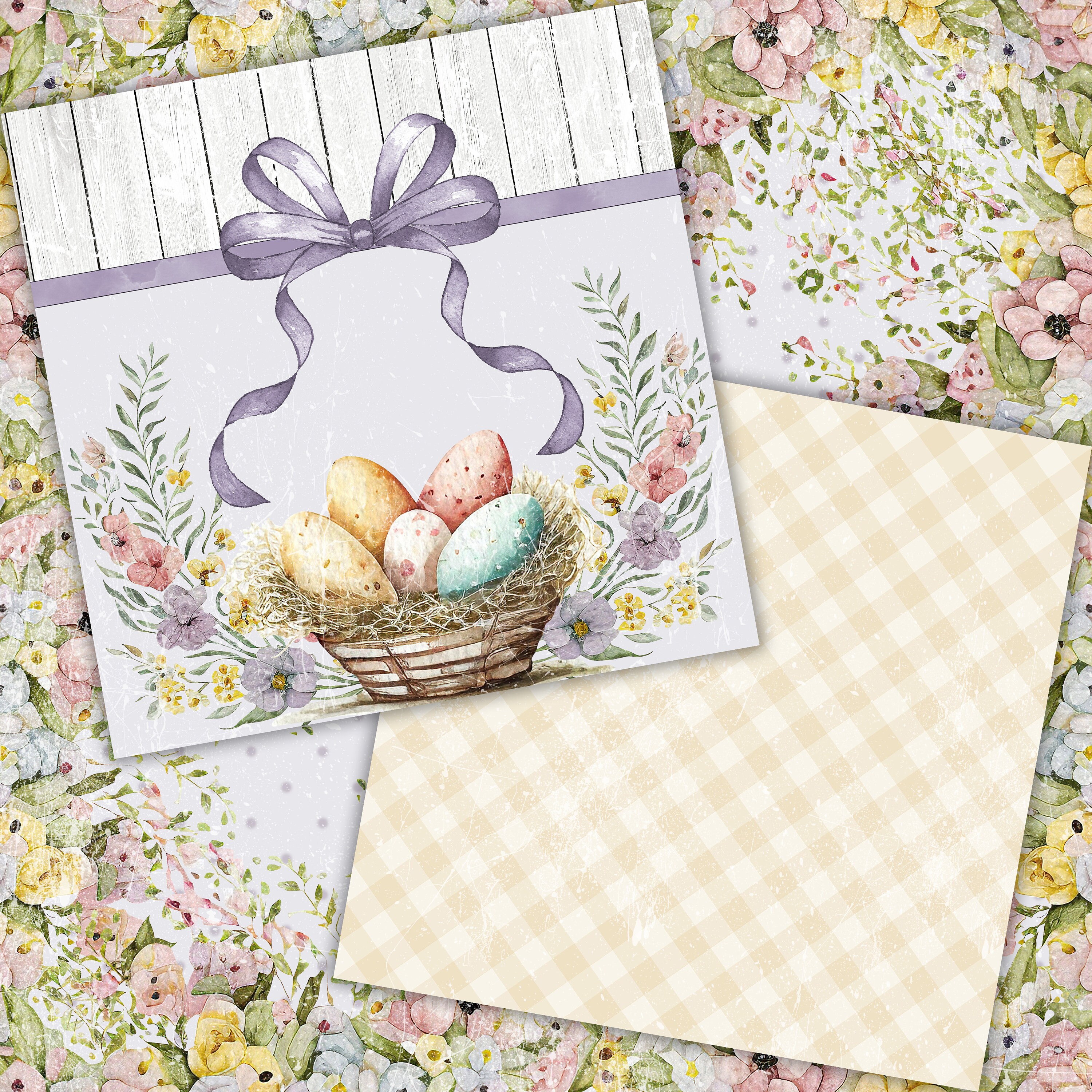 Easter Digital Paper Pack, Farm Bunny Printable Scrapbook Album, Eggs ...