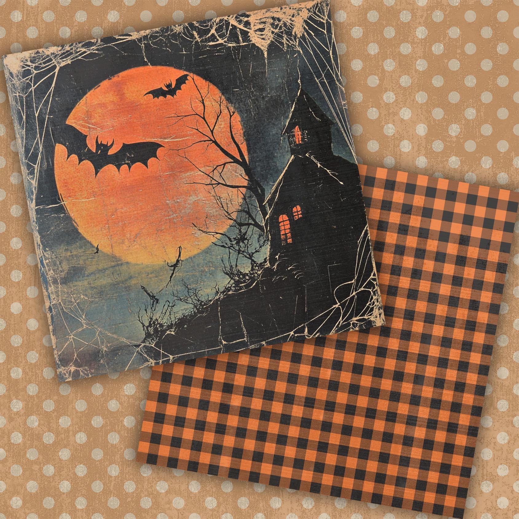 Vintage Halloween Digital Paper Pack, Orange, Black Spooky Pattern ...