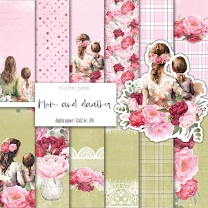 Confezione di carta digitale, Festa della mamma, Festa della donna, Mamma e figlia, Regalo mamma, Madre della sposa, Carta Scrapbook stampabile, Download istantaneo
