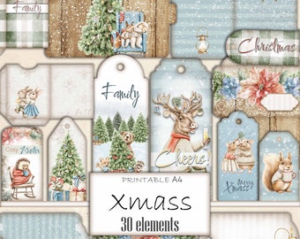 Kit de efímeras navideñas, Diario basura imprimible, Descarga digital, Suministros de artesanía, Wonder Woodland, Etiquetas, Plantilla de álbum de recortes, Sobre, Etiqueta