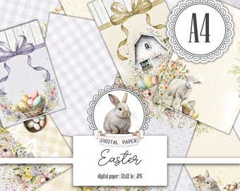 Easter Digital Paper Pack, Farm Bunny Printable Scrapbook Album, Eggs ...