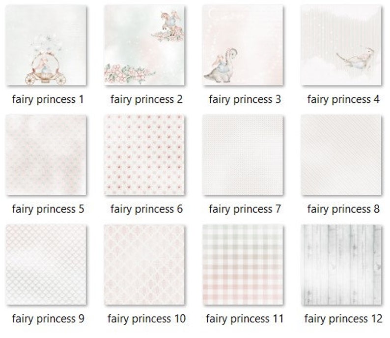 May include: Twelve digital paper designs featuring a variety of patterns in pink, white, and gray. The patterns include polka dots, stripes, gingham, and wood grain.