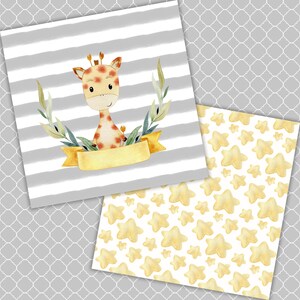 Giraffe Digital Paper Pack, Gendre Neutral, Yellow Gray Scrapbooking ...