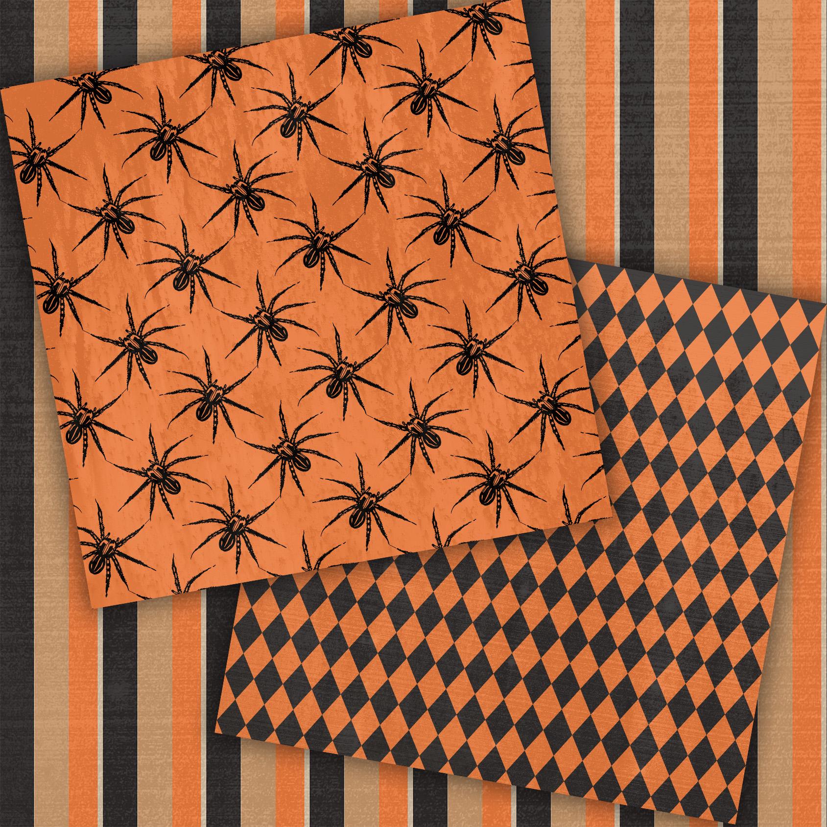 Vintage Halloween Digital Paper Pack, Orange, Black Spooky Pattern ...