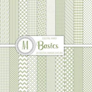 Paquete de papel digital básico A4, Baby Shower, Género neutro, Álbum de recortes, Patrón de guardería verde, Niña, Niño, Kit de efímeras, Descarga instantánea