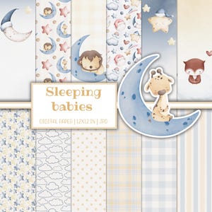 Baby Moon Digital Paper Pack, Gender neutral, Scrapbook album, Newborn pattern, For boy, For girl, Nursery background, Instant download