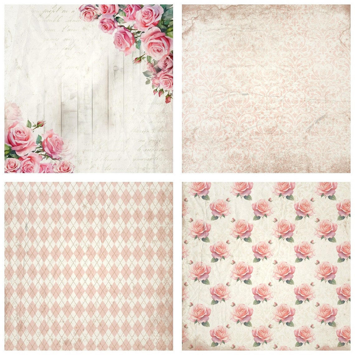 Vintage Shabby Chic Digital Paper Pack | Antique Floral Scrapbook ...