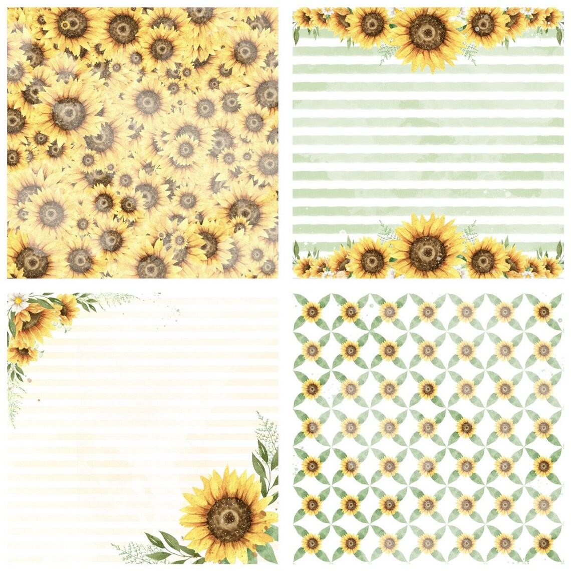 Sunflower Digital Paper Pack Spring Pattern Scrapbook - Etsy