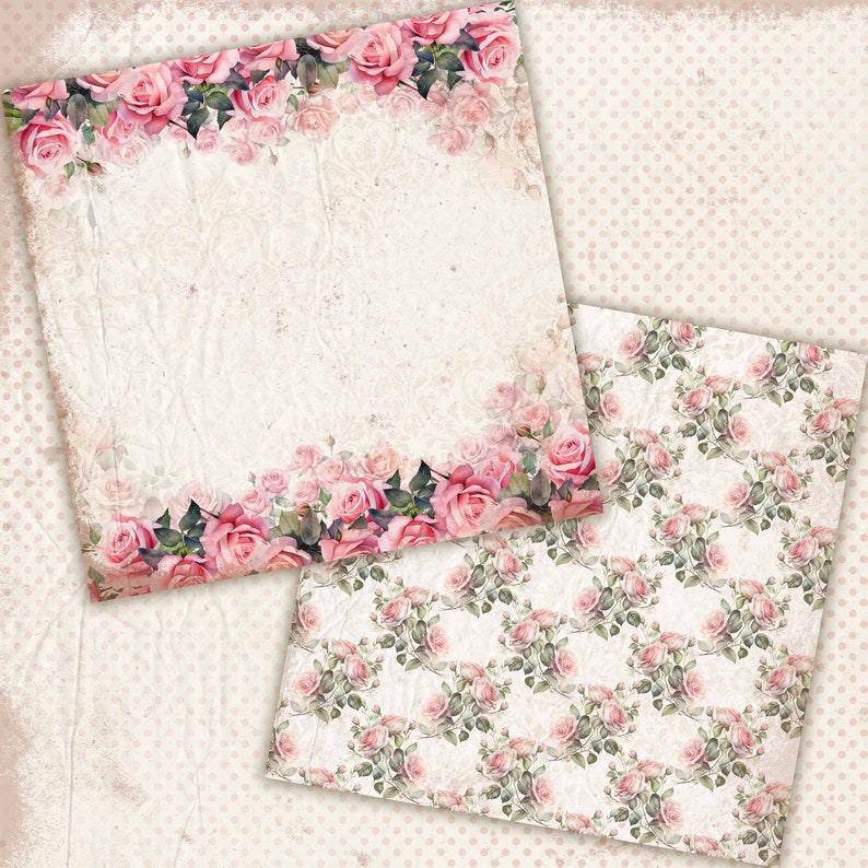 Vintage Shabby Chic Digital Paper Pack | Antique Floral Scrapbook ...