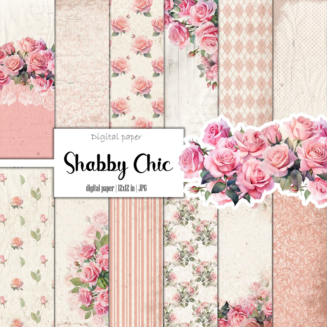 Vintage Shabby Chic Digital Paper Pack | Antique Floral Scrapbook ...