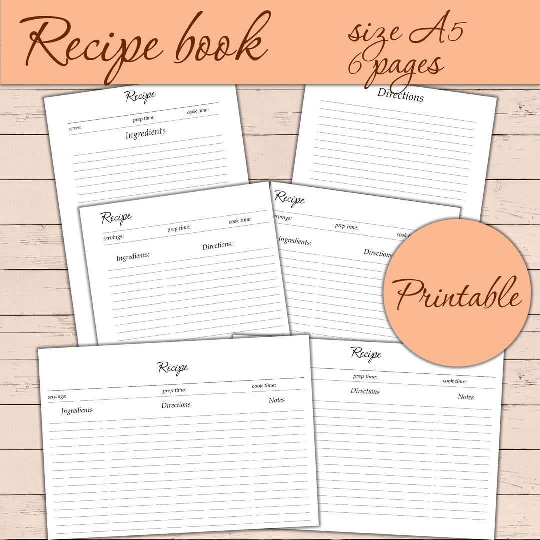 Recipe Book Digital Pages, Printable, Instant Download - Etsy