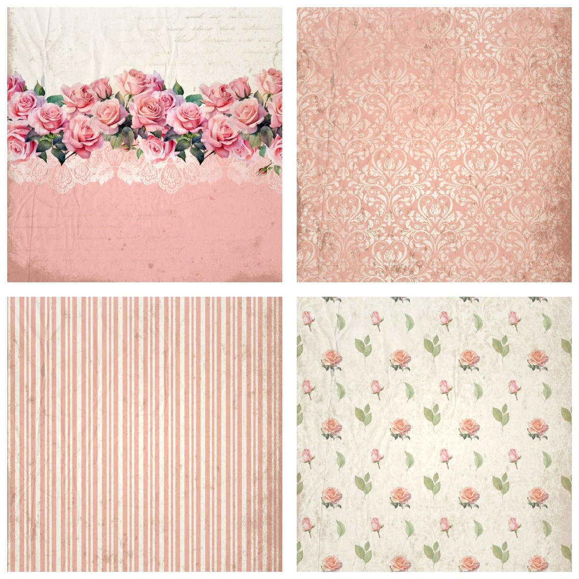 Vintage Shabby Chic Digital Paper Pack | Antique Floral Scrapbook ...