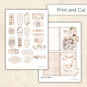 Boho Baby Bunny Printable Ephemera Kit, Digital Junk Journal, Baby ...