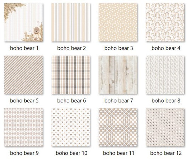 Baby Boho Teddy Bear Digital Paper Pack, Printable Ephemera Kit ...