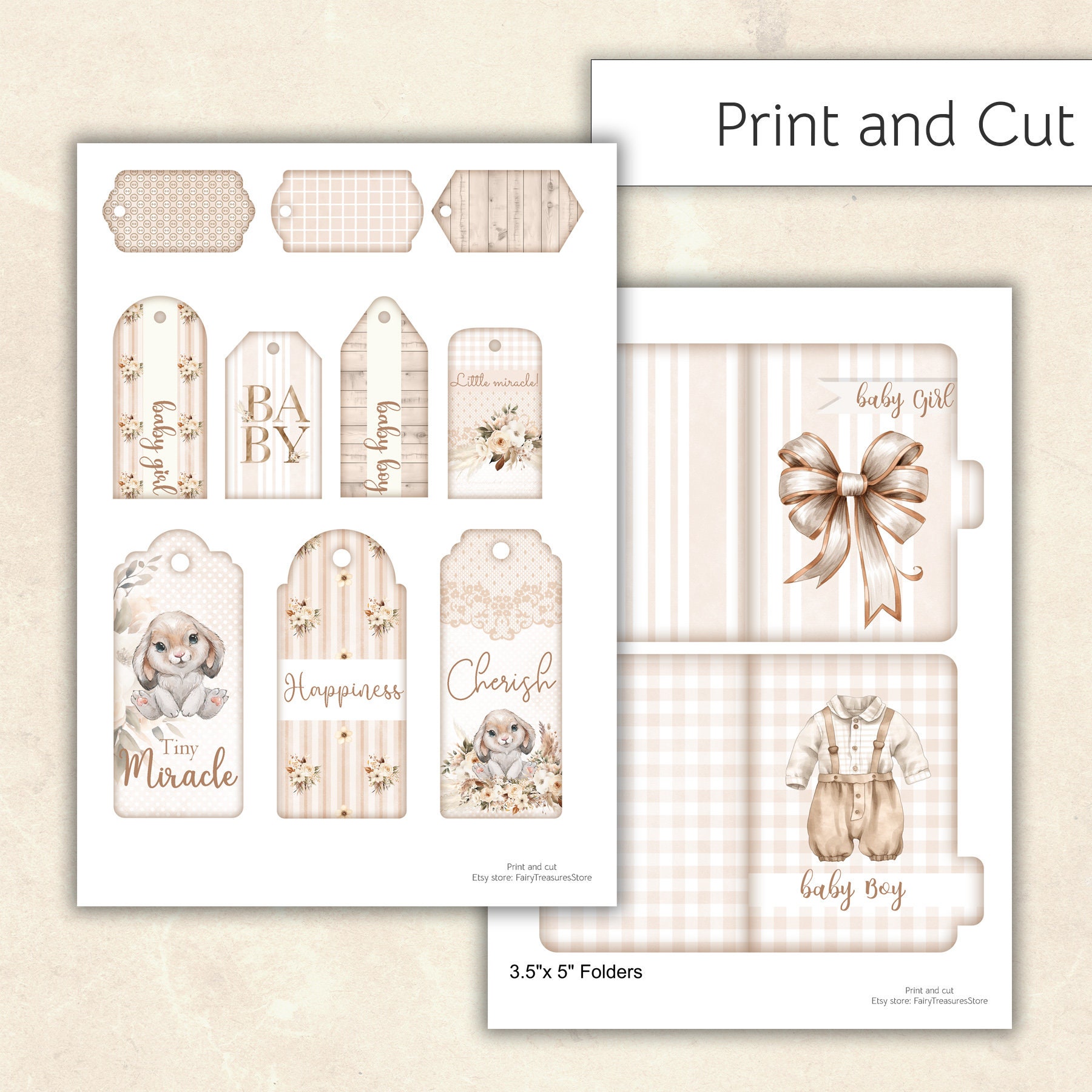 Boho Baby Bunny Printable Ephemera Kit, Digital Junk Journal, Baby ...