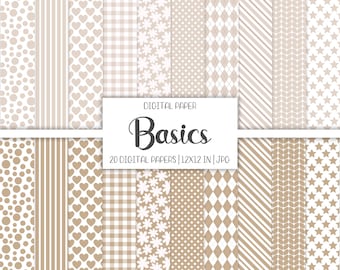Pacchetto di carta digitale di base, sfondo marrone boho, download immediato, motivo a pois beige per scrapbooking, diario spazzatura, kit di effimeri stampabili