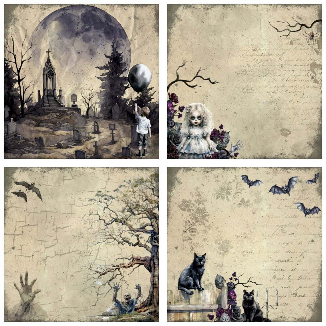 Vintage Halloween Digital Paper Pack, Horror Printable Scrapbooking ...